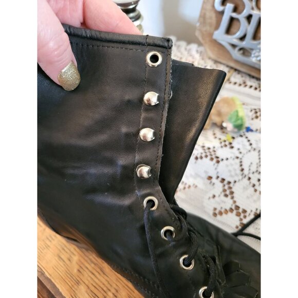 Vintage 90s Black Leather Lace Up Boot 7.5 Whimsygoth Goth Grunge Granny Prairie - Picture 5 of 7